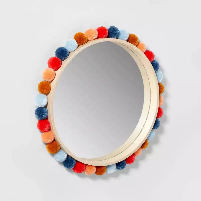 Miroir enfant rond 19" avec pompons colorés