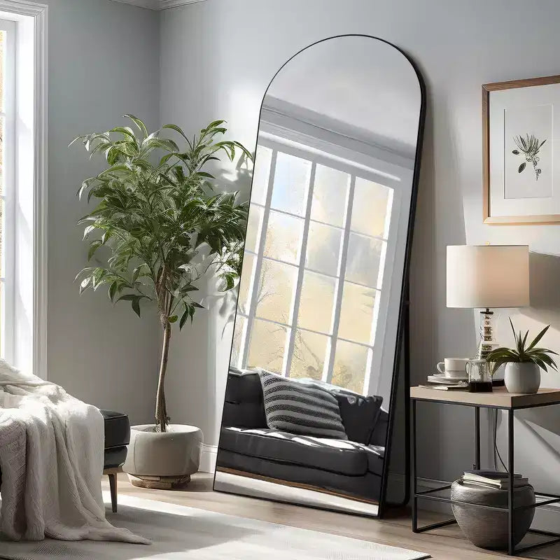 PexFix 67x23 Wood Arched Oversized Full Length Mirror Freestanding Mirror Black