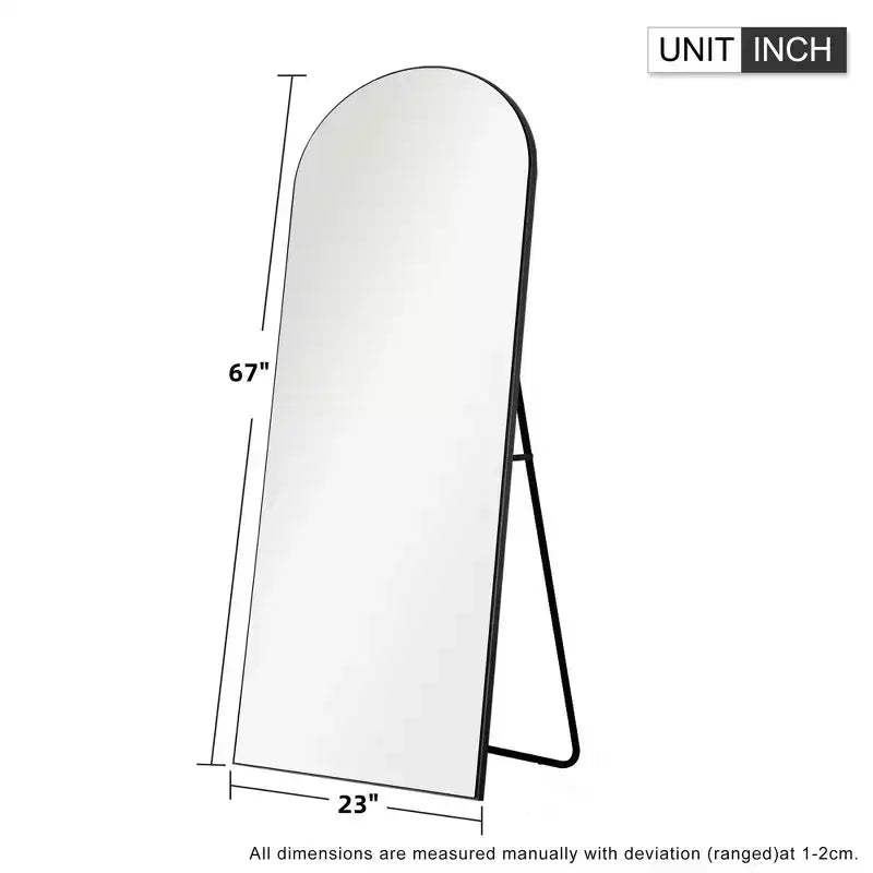 Miroir pleine longueur surdimensionné 67x23 avec cadre en bois arqué, autoportant, noir