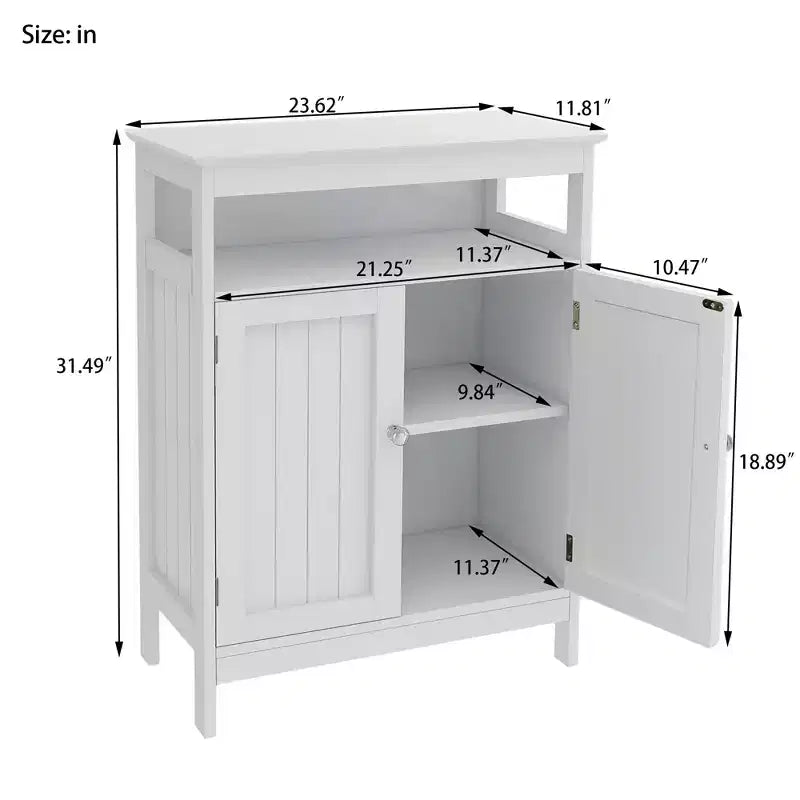 Meuble de salle de bain blanc avec 2 portes et 1 étagère, 23,62 po L x 11,81 po P x 31,5 po H