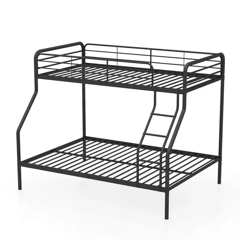 Costway Twin over Full Metal Bunk Bed with Inclined Ladder Safety Guardrail, Slat Support Black/White