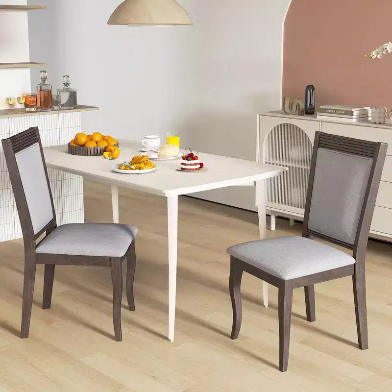 Chaises de salle à manger en bois /4 avec structure en bois d'hévéa, assise rembourrée et dossier haut