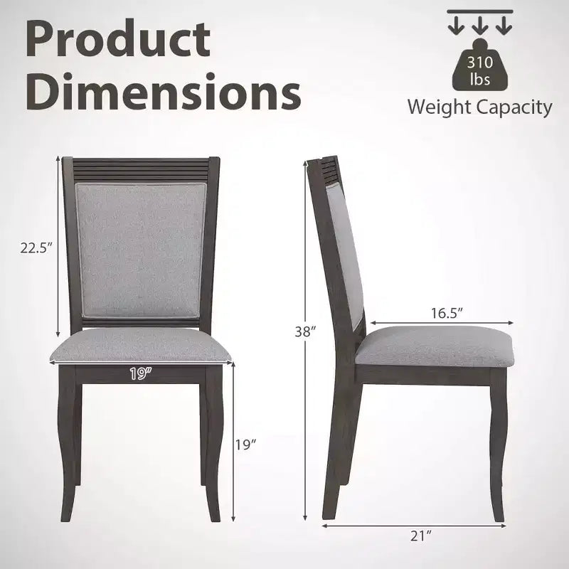 Chaises de salle à manger en bois /4 avec structure en bois d'hévéa, assise rembourrée et dossier haut