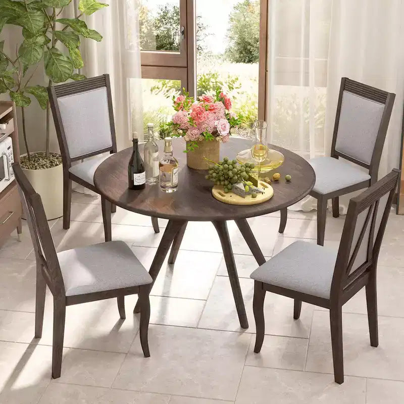 Chaises de salle à manger en bois /4 avec structure en bois d'hévéa, assise rembourrée et dossier haut