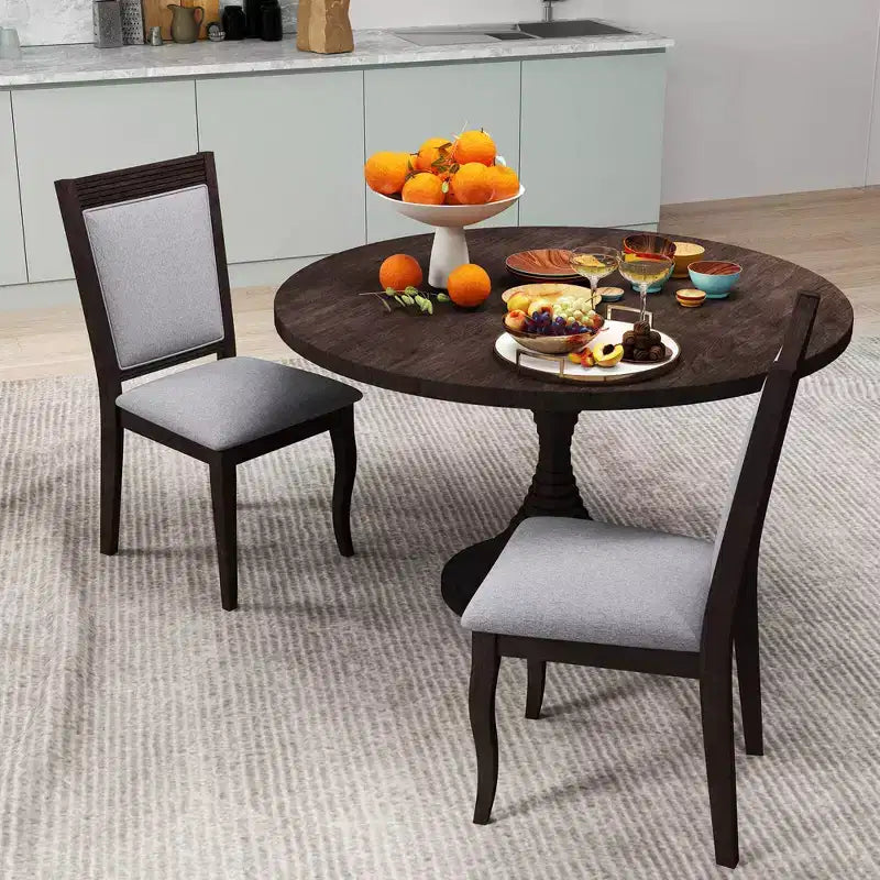 Chaises de salle à manger en bois /4 avec structure en bois d'hévéa, assise rembourrée et dossier haut