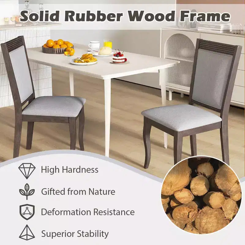 Chaises de salle à manger en bois /4 avec structure en bois d'hévéa, assise rembourrée et dossier haut