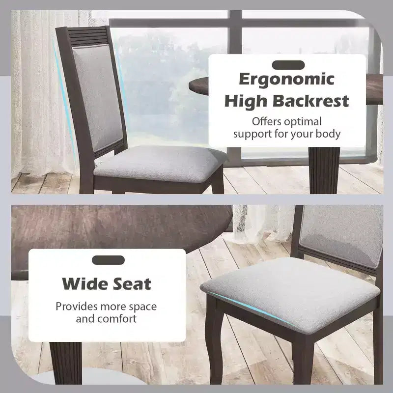 Chaises de salle à manger en bois /4 avec structure en bois d'hévéa, assise rembourrée et dossier haut