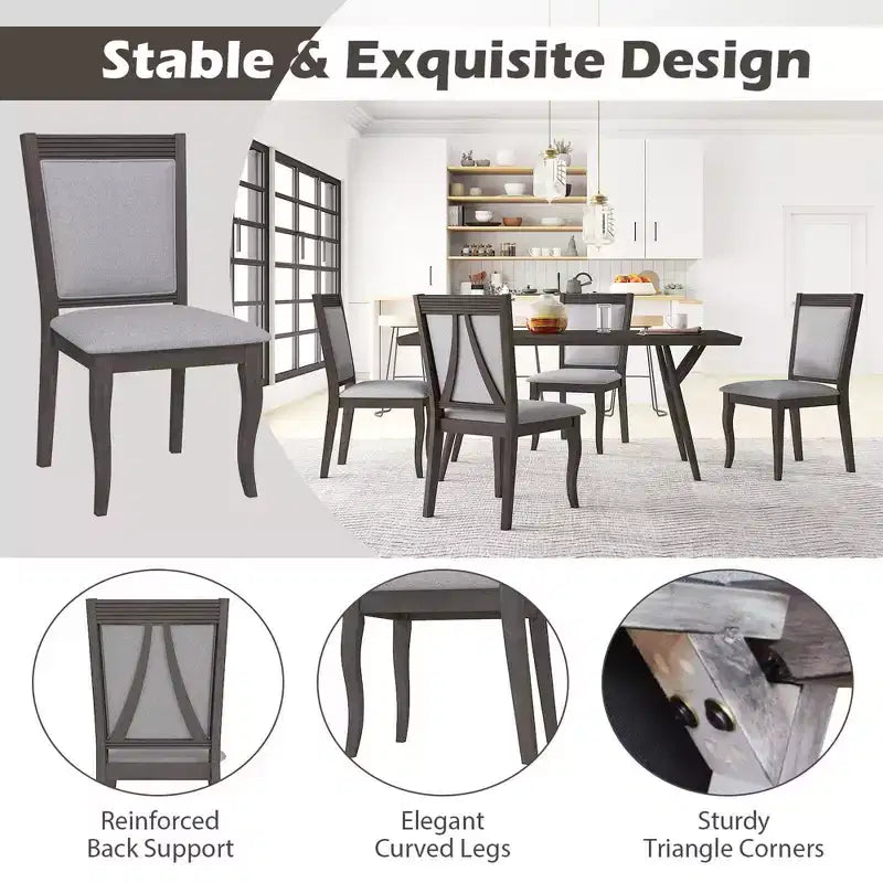 Chaises de salle à manger en bois /4 avec structure en bois d'hévéa, assise rembourrée et dossier haut