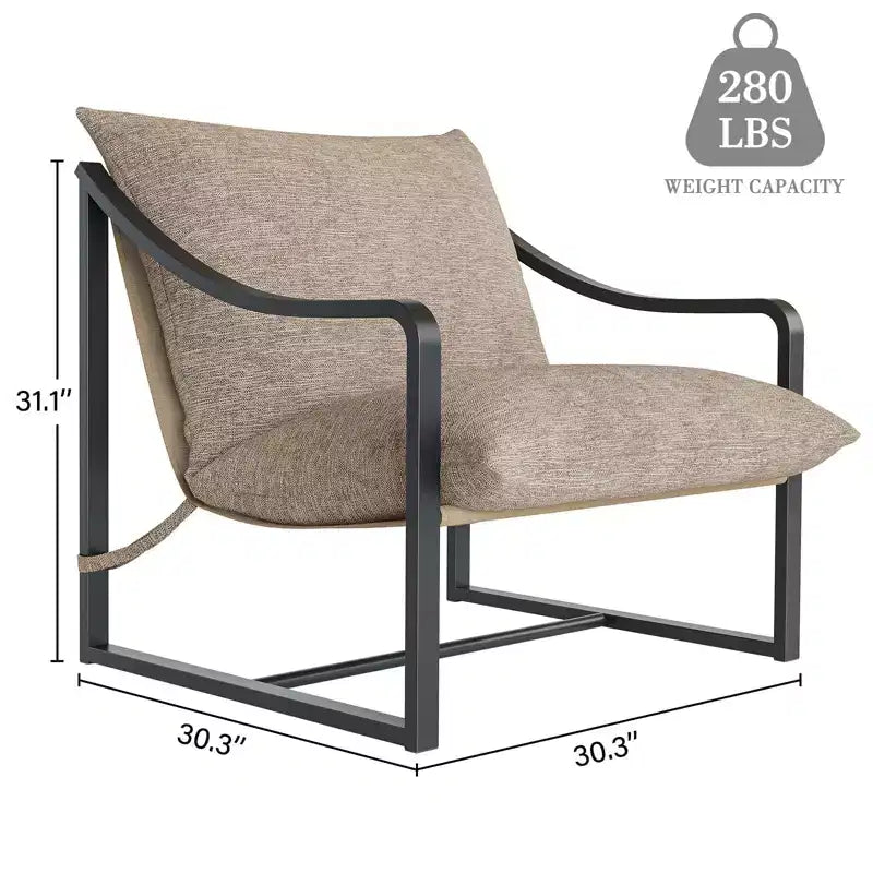 Fauteuil d'appoint Sling - Chaise de salon à cadre métallique avec coussins amovibles, montage facile, portable, pour cour, balcon, chambre à coucher