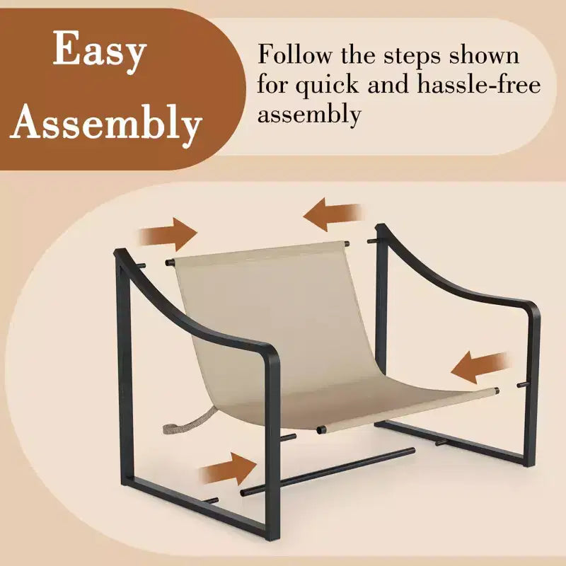 Fauteuil d'appoint Sling - Chaise de salon à cadre métallique avec coussins amovibles, montage facile, portable, pour cour, balcon, chambre à coucher