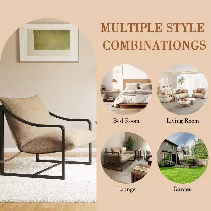 Fauteuil d'appoint Sling - Chaise de salon à cadre métallique avec coussins amovibles, montage facile, portable, pour cour, balcon, chambre à coucher
