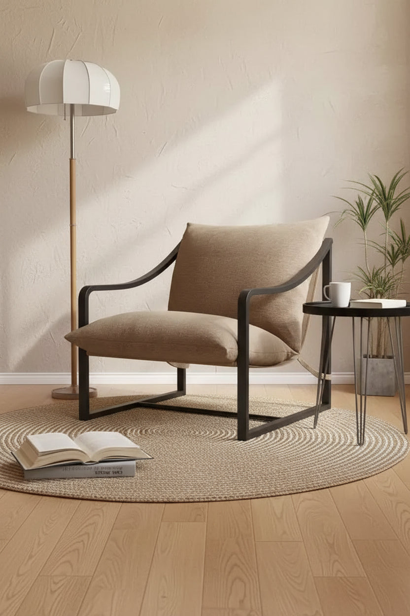 Fauteuil d'appoint Sling - Chaise de salon à cadre métallique avec coussins amovibles, montage facile, portable, pour cour, balcon, chambre à coucher