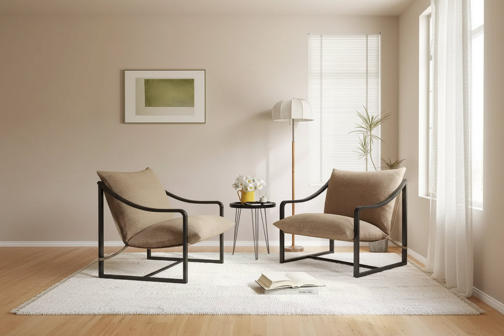 Fauteuil d'appoint Sling - Chaise de salon à cadre métallique avec coussins amovibles, montage facile, portable, pour cour, balcon, chambre à coucher