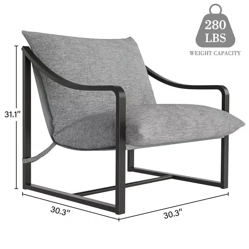 Fauteuil d'appoint Sling - Chaise de salon à cadre métallique avec coussins amovibles, montage facile, portable, pour cour, balcon, chambre à coucher