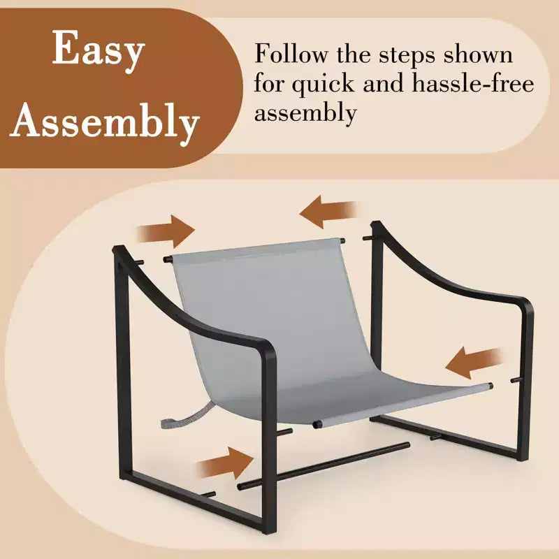 Fauteuil d'appoint Sling - Chaise de salon à cadre métallique avec coussins amovibles, montage facile, portable, pour cour, balcon, chambre à coucher