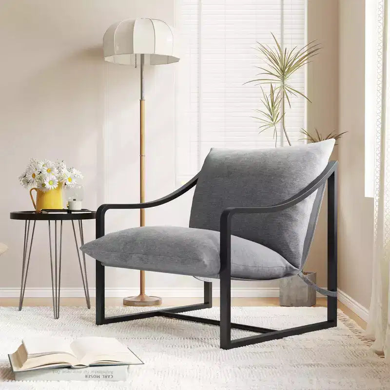 Fauteuil d'appoint Sling - Chaise de salon à cadre métallique avec coussins amovibles, montage facile, portable, pour cour, balcon, chambre à coucher