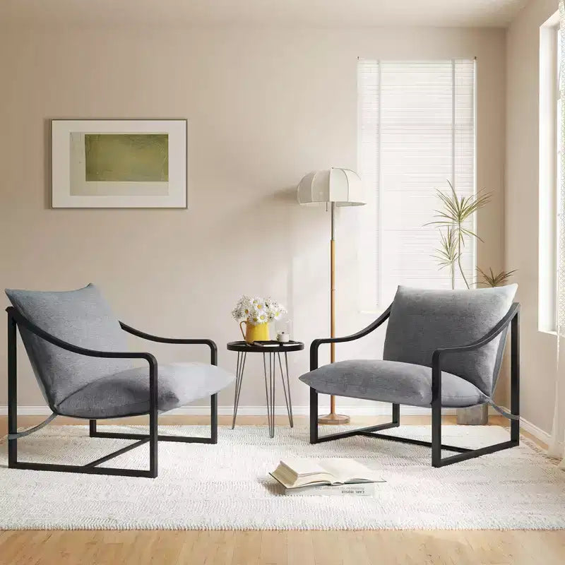 Fauteuil d'appoint Sling - Chaise de salon à cadre métallique avec coussins amovibles, montage facile, portable, pour cour, balcon, chambre à coucher