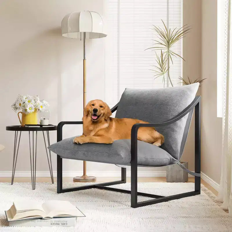 1 pc Sling Accent Chair - Metal Framed Living Room Chair with Removable Cushioning, Easy Assembly, Portable, for Courtyard, Balcony, Bedroom
