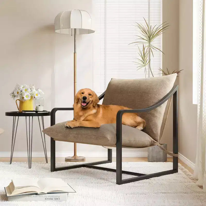 Fauteuil d'appoint Sling - Chaise de salon à cadre métallique avec coussins amovibles, montage facile, portable, pour cour, balcon, chambre à coucher