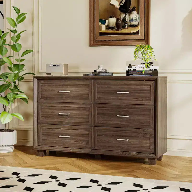 Buffet de Rangement Commode de Ferme Meuble d'Appoint avec 6 Tiroirs, Commode en Bois Blanc pour Chambre à Coucher, Salon, Couloir