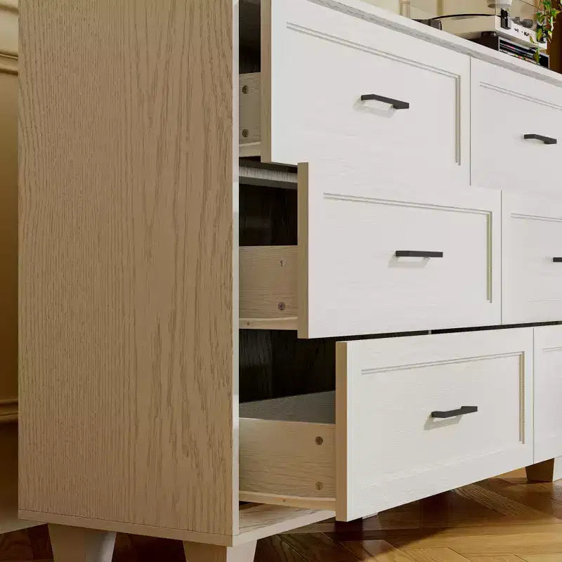 Buffet de Rangement Commode de Ferme Meuble d'Appoint avec 6 Tiroirs, Commode en Bois Blanc pour Chambre à Coucher, Salon, Couloir