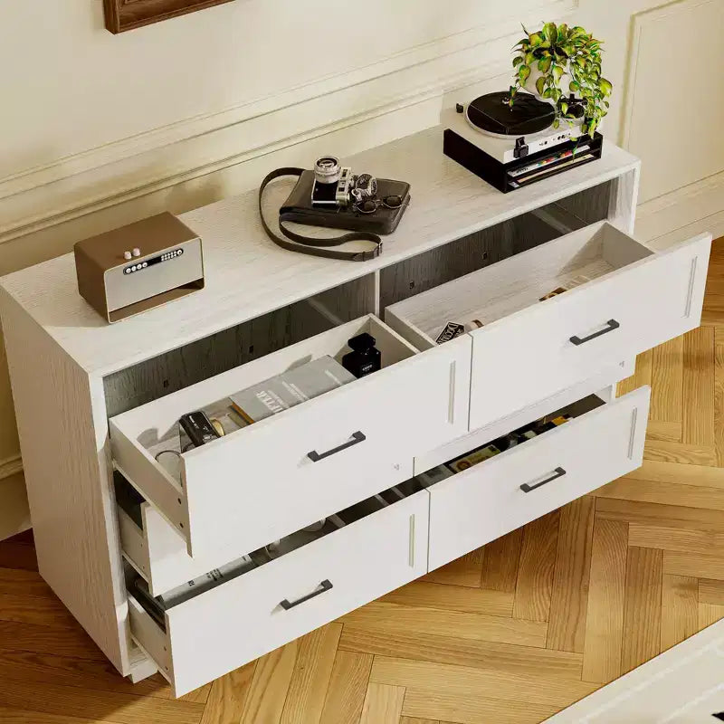 Buffet de Rangement Commode de Ferme Meuble d'Appoint avec 6 Tiroirs, Commode en Bois Blanc pour Chambre à Coucher, Salon, Couloir