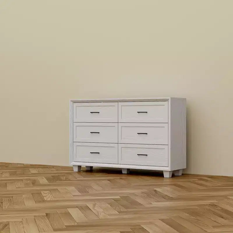 Buffet de Rangement Commode de Ferme Meuble d'Appoint avec 6 Tiroirs, Commode en Bois Blanc pour Chambre à Coucher, Salon, Couloir