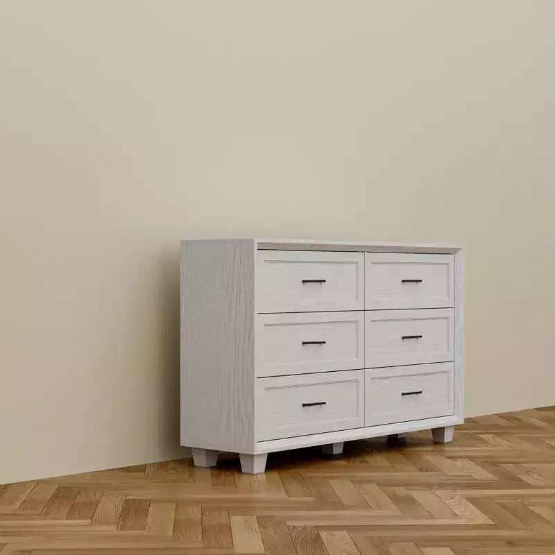 Buffet de Rangement Commode de Ferme Meuble d'Appoint avec 6 Tiroirs, Commode en Bois Blanc pour Chambre à Coucher, Salon, Couloir