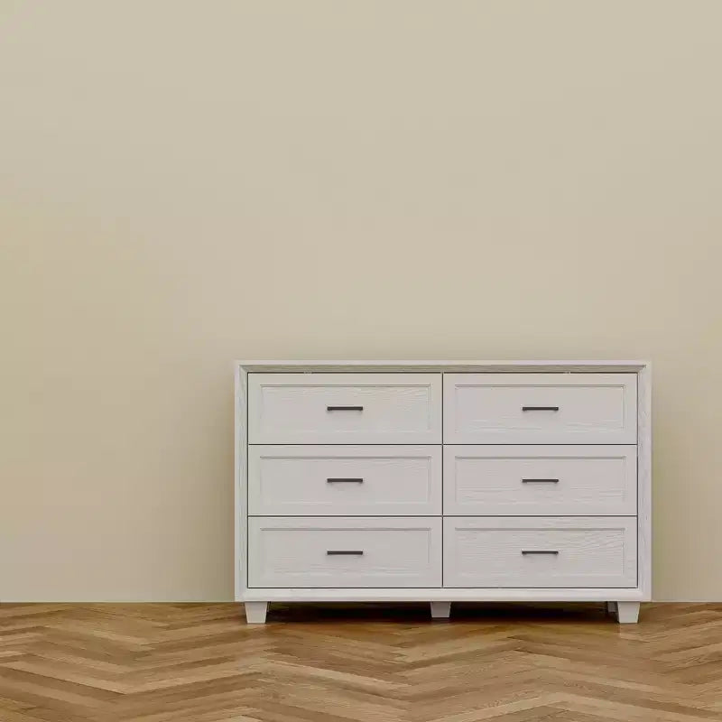 Buffet de Rangement Commode de Ferme Meuble d'Appoint avec 6 Tiroirs, Commode en Bois Blanc pour Chambre à Coucher, Salon, Couloir
