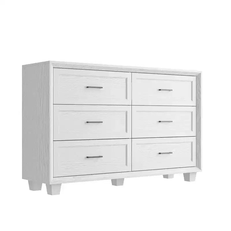 Buffet de Rangement Commode de Ferme Meuble d'Appoint avec 6 Tiroirs, Commode en Bois Blanc pour Chambre à Coucher, Salon, Couloir