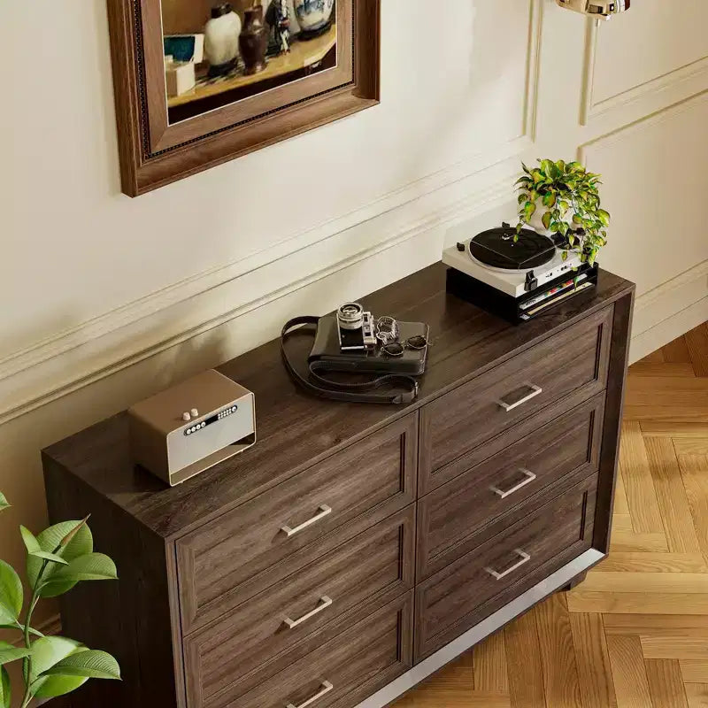 Buffet de Rangement Commode de Ferme Meuble d'Appoint avec 6 Tiroirs, Commode en Bois Blanc pour Chambre à Coucher, Salon, Couloir