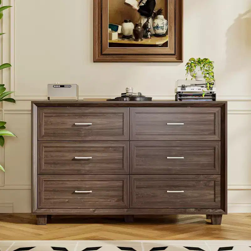 Buffet de Rangement Commode de Ferme Meuble d'Appoint avec 6 Tiroirs, Commode en Bois Blanc pour Chambre à Coucher, Salon, Couloir