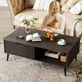 41.34''D Coffee Table, 2-Tiers Farmhouse Coffee Tables With Storage and Sliding Wave Pattern Door, Modren Wooden Tea Table
