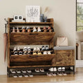 Shoe Cabinet with 2 Flip Drawers, Entryway Cabinet with Shoe Bench & 2 Hooks for Entryway Hallway, Living Room, Antiseptic Wood