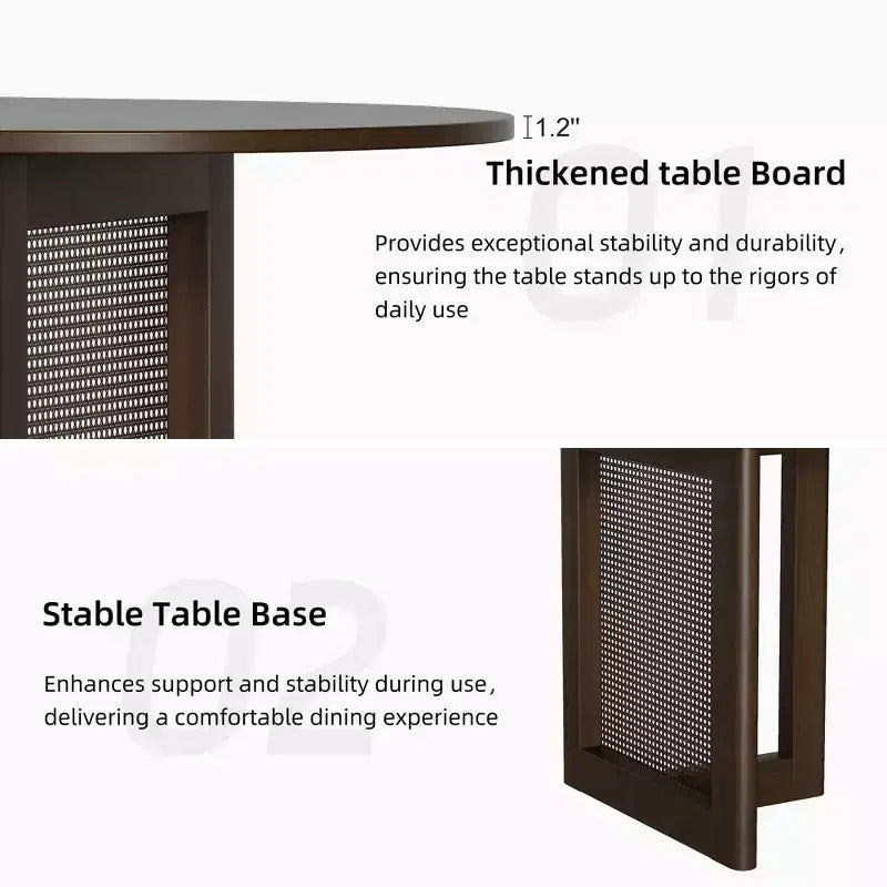 Table à manger ovale Dovelina noire avec double piédestal en rotin pour 6 personnes, 67 po.