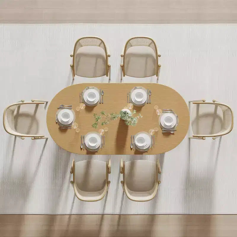 Table à manger ovale Dovelina noire avec double piédestal en rotin pour 6 personnes, 67 po.
