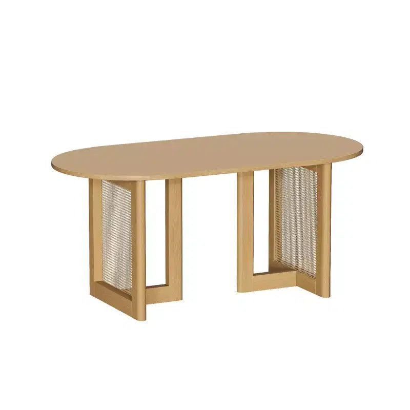 Table à manger ovale Dovelina noire avec double piédestal en rotin pour 6 personnes, 67 po.