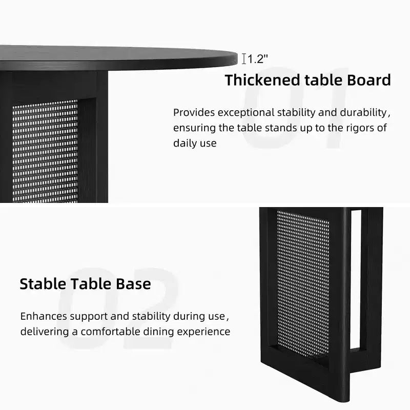 Table à manger ovale Dovelina noire avec double piédestal en rotin pour 6 personnes, 67 po.