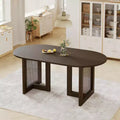 67 Dovelina Black Oval Dining Table with Rattan Double Pedestal for 6 People