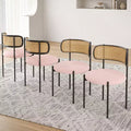 PexFix 4Pcs Modern Upholstered Dining Chairs Rattan Back Dining Room Chairs Accent Kitchen Chairs with Metal Legs Pink