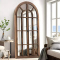 PexFix 71 in. x 32 in. Classic Arched Solid Wood Solid Wood Window Pane Full Length Mirror Arched Top Rectangle Freestanding Brown