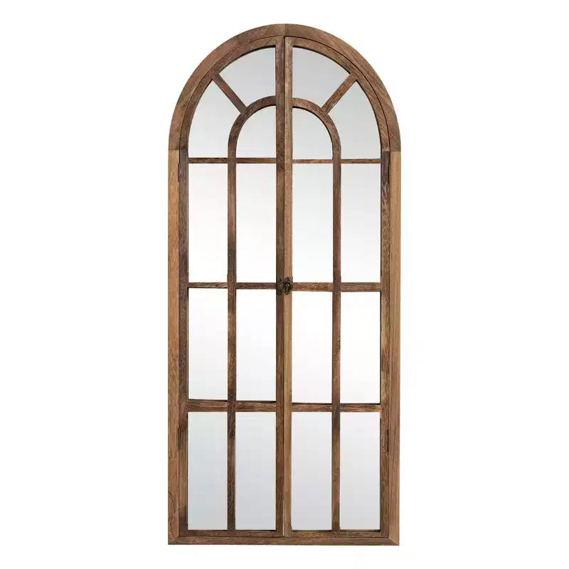 Miroir pleine longueur, en bois massif, avec cadre en arche classique, 71 po x 32 po, modèle à fenêtre, rectangulaire avec dessus arqué, autoportant, brun