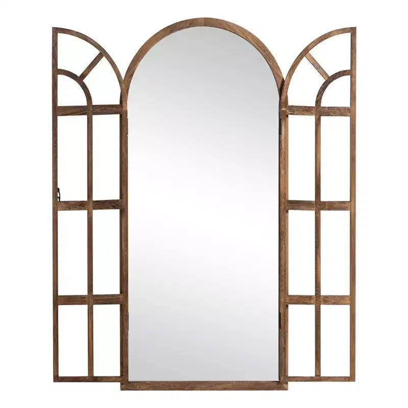 Miroir pleine longueur, en bois massif, avec cadre en arche classique, 71 po x 32 po, modèle à fenêtre, rectangulaire avec dessus arqué, autoportant, brun