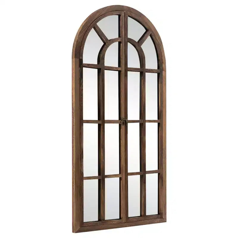 Miroir pleine longueur, en bois massif, avec cadre en arche classique, 71 po x 32 po, modèle à fenêtre, rectangulaire avec dessus arqué, autoportant, brun