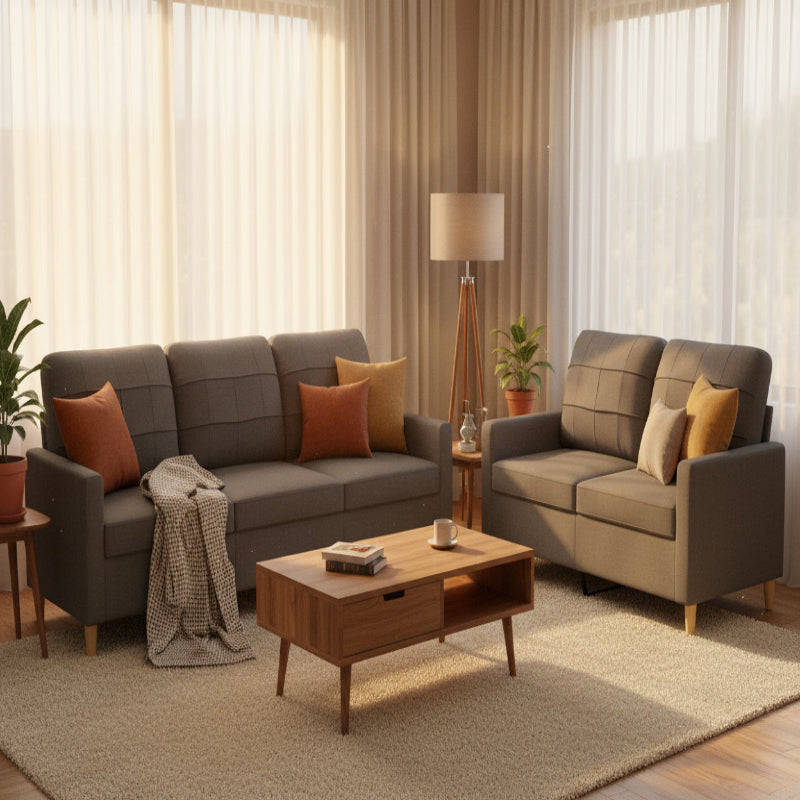vidaXL 2 Piece Sofa Set with Cushions in Dark Gray Fabric - Stylish and Comfortable Seating for Indoor Lounge Areas or Living Rooms'.