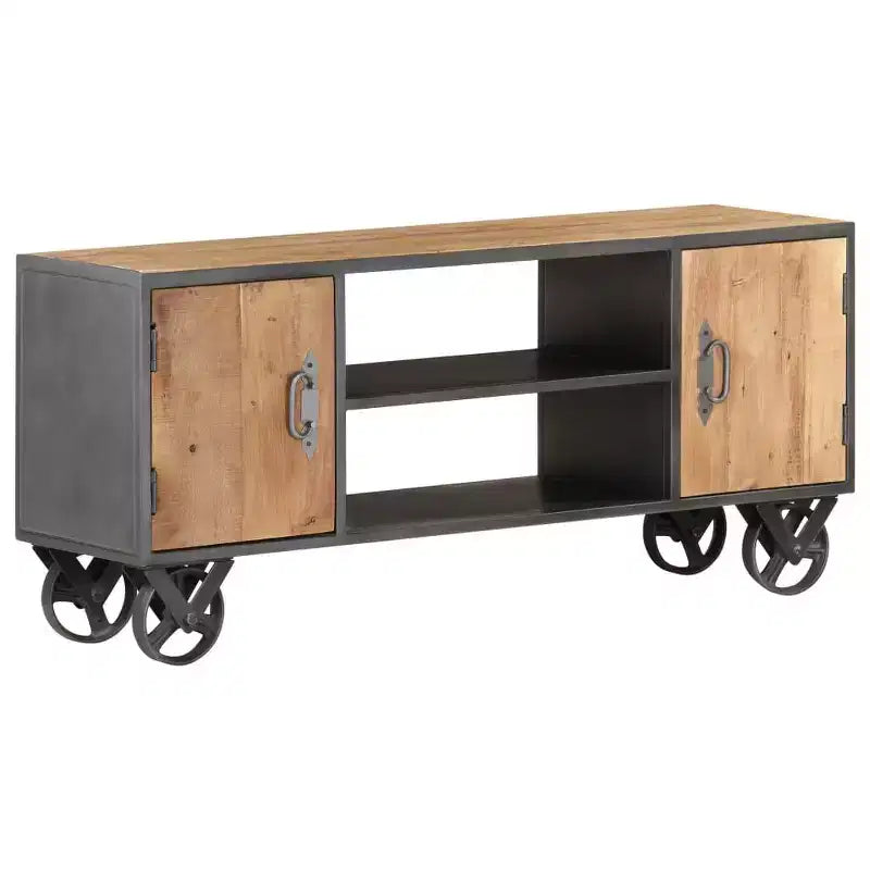 Meuble TV en bois naturel avec finition en acier gris