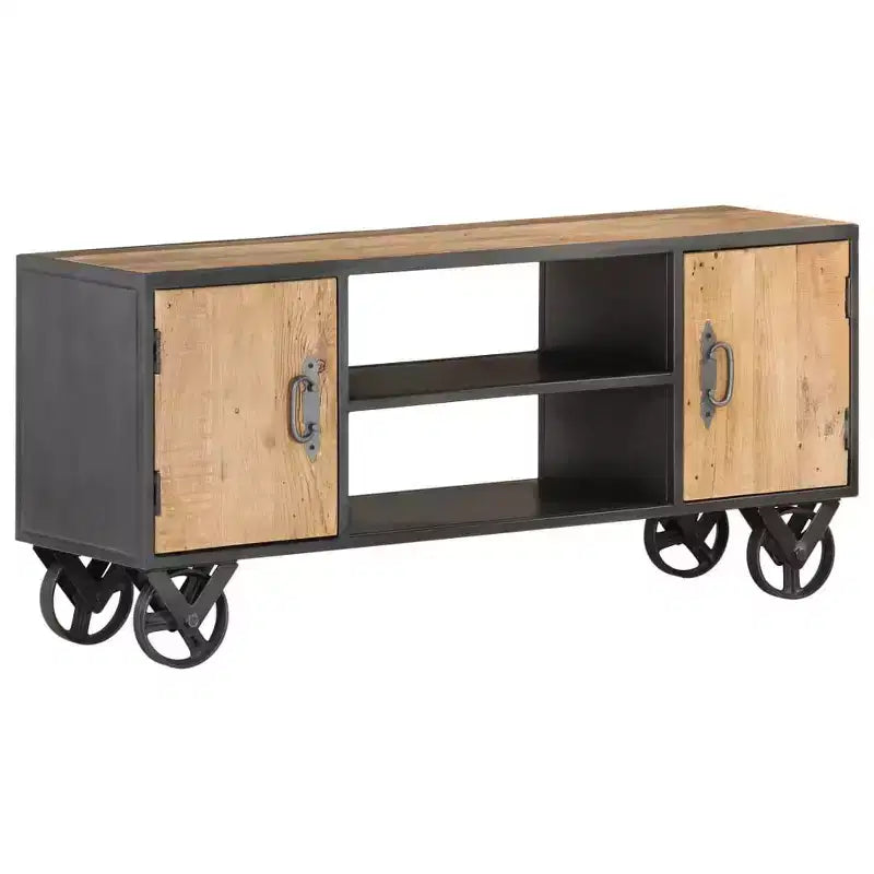 Meuble TV en bois naturel avec finition en acier gris