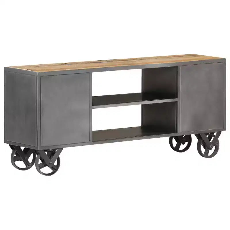Meuble TV en bois naturel avec finition en acier gris