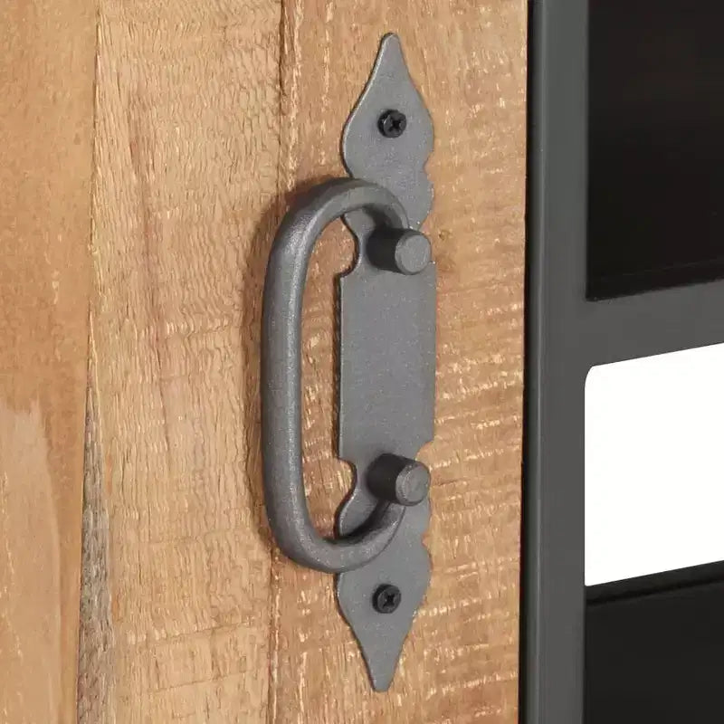 Meuble TV en bois naturel avec finition en acier gris