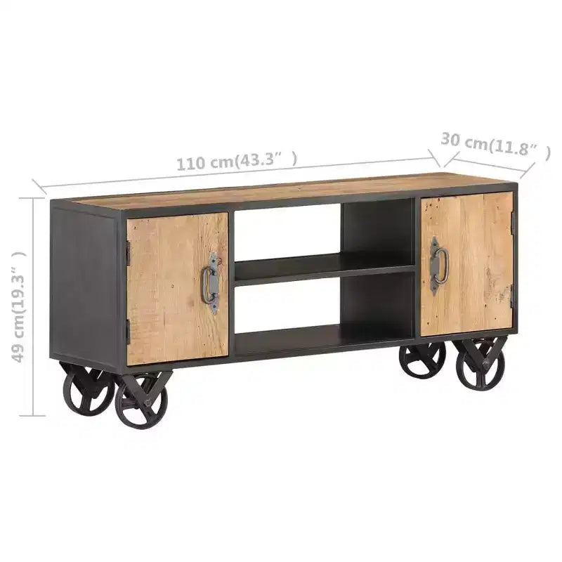 Meuble TV en bois naturel avec finition en acier gris